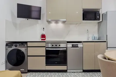 a kitchen with a stove and a dishwasher at Precioso apartamento en Ronda Sant Pau in Barcelona