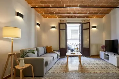 a living room with a couch and a tv at BBarcelona Perill Flat in Barcelona
