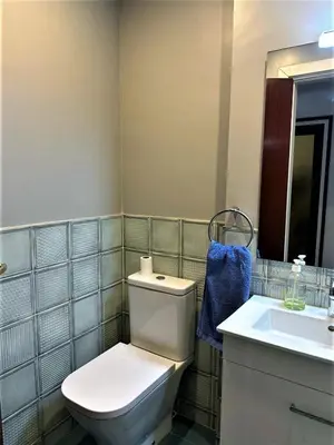 a bathroom with a toilet and a sink at Acogedoras habitaciones Sepulveda in Barcelona