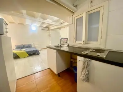 a kitchen with a sink and a bed in a room at 11 Principal Barca in Barcelona