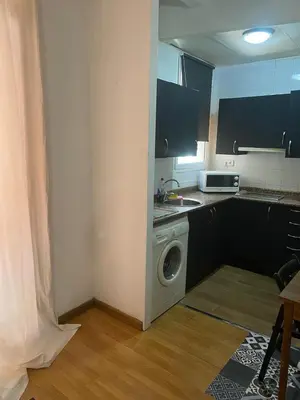 a kitchen with a washing machine in a kitchen at Loft Center Rambla in Barcelona