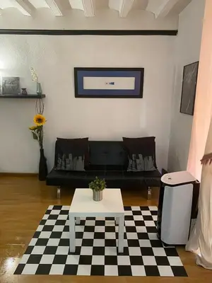 a living room with a couch and a table at Loft Center Rambla in Barcelona