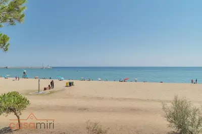 a group of people on a beach with the ocean at Precioso y espacioso piso in Arenys de Mar