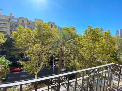 a view of a city street with a palm tree at MODERN ELEGANCE by MyRentalHost in Barcelona