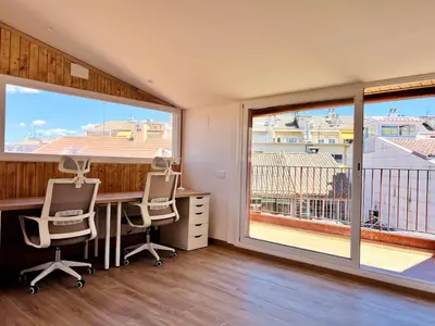 a bathroom with two sinks and two toilets at Large townhouse in St Cugat in Sant Cugat del Vallès