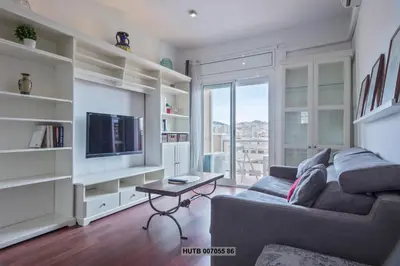 a living room with a couch and a tv at Alcam Augusta in Barcelona
