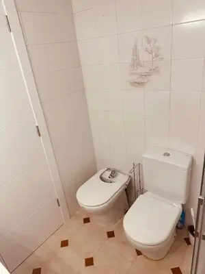 a white bathroom with a toilet and a shower at Apartamento en 1ª línea con vistas al mar cerca de Barcelona in Pineda de Mar