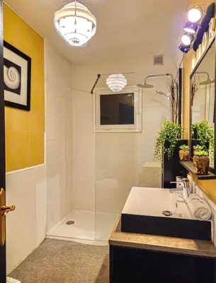 a bathroom with a shower and a sink at Villa Barcelona Experience Penedes Sitges Bliss with Private Pool in Can Trabal