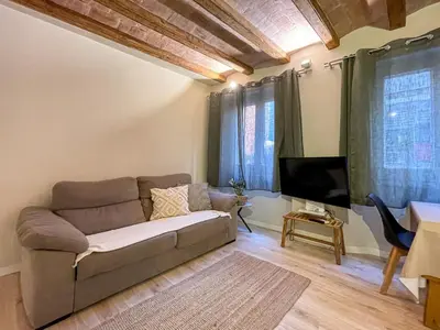 a living room with a couch and a flat screen tv at Barcelona Touch Apartments - Fontrodona in Barcelona