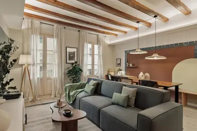 a kitchen with a sink and a dining room at Ipek - 2 bedrooms and balcony in Sant Pere in Barcelona
