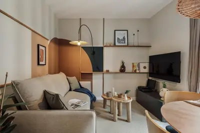 a home office with a desk and a chair at Yesil - 2 bedrooms and office in Sant Antoni in Barcelona