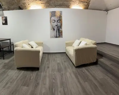 a living room with two couches and a painting on the wall at Barcelona's Gem in Barcelona