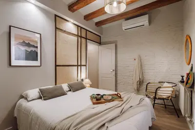 a living room with a couch and a tv at Sande - 2 bedrooms and balcony in Eixample Dreta in Barcelona