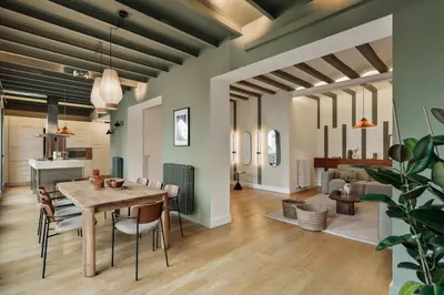 a bedroom with a large bed and a bath tub at Damat - 4 bedrooms and terrace in Sarrià in Barcelona