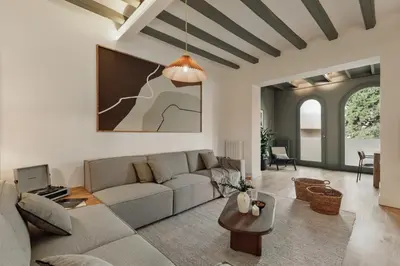 a bathroom with a glass shower and a sink at Damat - 4 bedrooms and terrace in Sarrià in Barcelona
