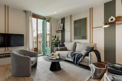 a bathroom with a shower with a sink and a toilet at Amatitlan - 3 bedrooms and balcony in Eixample in Barcelona