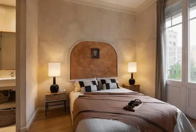 a bathroom with two sinks and a shower and a mirror at Amourah - 2 bedrooms in Eixample Esquerra in Barcelona