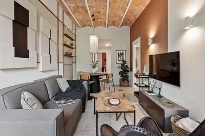 a bathroom with a sink and a shower at Indiana - 2 bedrooms, office and balcony in Eixample Dreta in Barcelona