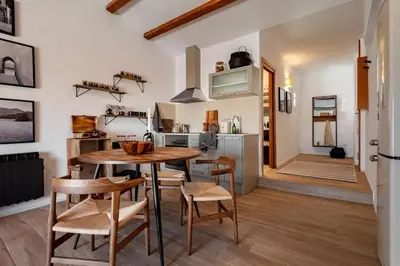 a room with a desk and a bed and a mirror at Hassi - 2 bedrooms and terrace in Gràcia in Barcelona