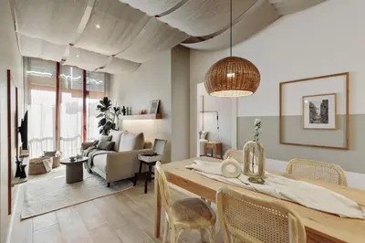 a living room with a couch and a table at Canadell - 2 bedrooms in Sant Antoni in Barcelona