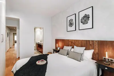 a bedroom with a bed with a tray on it at Munia - 3 bedrooms and office in Sant Gervasi in Barcelona