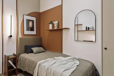 a bedroom with a bed with a tray on it at Incahuasi - 3 bedrooms and terrace in Eixample Esquerra in Barcelona