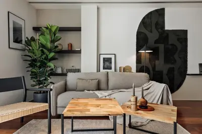 a desk with a lamp and a chair in a room at Lewitt - 1 bedroom in Eixample Dreta in Barcelona