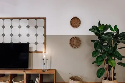 a living room with a tv and a potted plant at Cortijo - 2 bedrooms in Gràcia in Barcelona