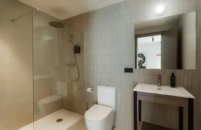 a bathroom with a toilet and a sink and a shower at Lixar's apartment in Hospitalet de Llobregat