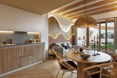 an outdoor patio with lounge chairs and tables at Lingga - 2 bedrooms and terrace in Gràcia in Barcelona