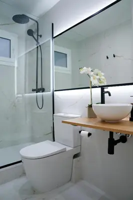 a bathroom with a toilet and a sink and a shower at Apartamentos Valentin in Barcelona