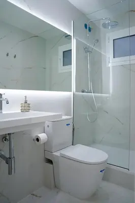 a bathroom with a shower and a toilet and a sink at Apartamentos Valentin in Barcelona