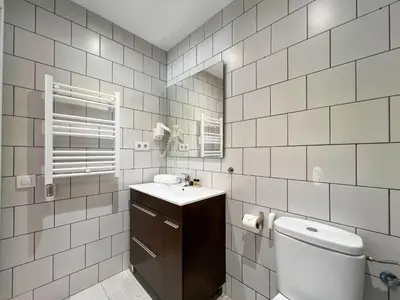 a bathroom with a toilet and a sink and a mirror at Stay U-nique Apartment Roma in Barcelona