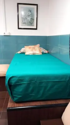 a large green bed in a room at Coliving 87 estudio numero 10 in Barcelona