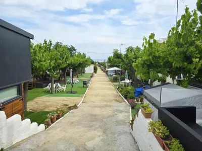 an empty street with trees and plants at Costa Dorada Tiny Amaia in Canet de Mar