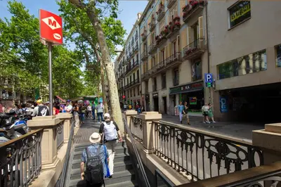 a group of people walking down a city street at Standbyme Ramblas in Barcelona