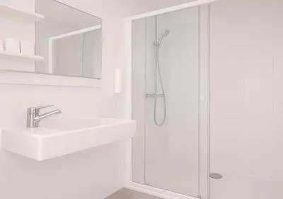 a white bathroom with a shower and a sink at Sweett - Gallery Poble Sec in Barcelona