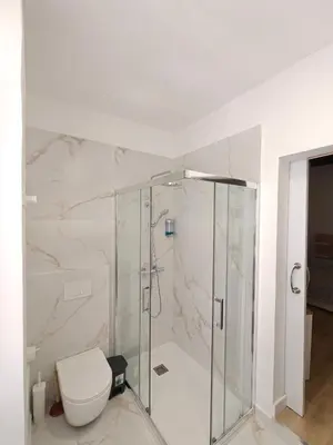 a bathroom with a shower and a toilet at Elegant apartment Sagrada Familia in Barcelona