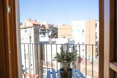 a window with a potted plant on a balcony at Barcelona - Gracia 4-A in Barcelona