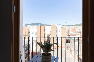 a potted plant sitting on a table looking out a window at Barcelona - Gracia 5-B in Barcelona