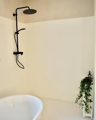 a bathroom with a tub and a potted plant at Accommodation in a 13th century Catalan farmhouse in Terrassa