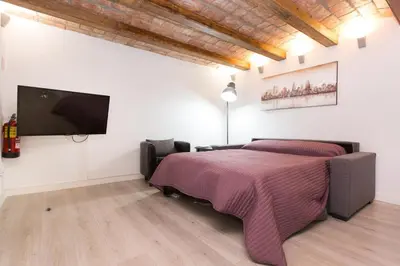 a bedroom with a bed and a flat screen tv at Apartamento Barcelona playa in Barcelona