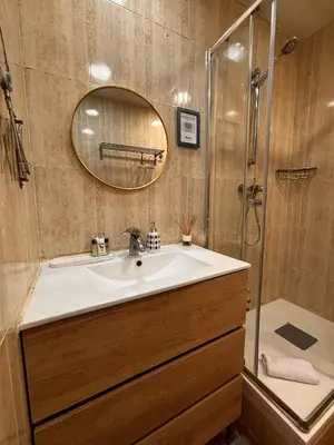 a bathroom with a sink and a shower at Full flat in the heart of Barcelona in Barcelona