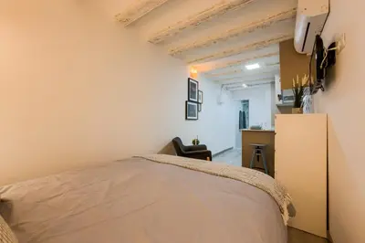 a bedroom with a bed and a desk in a room at Acogedor y céntrico Estudio 1 in Barcelona