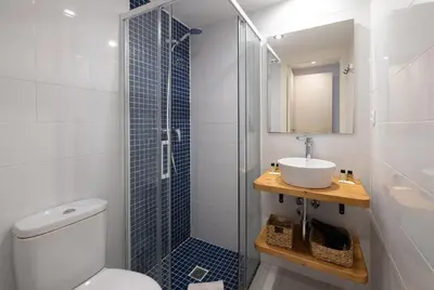 a bathroom with a shower and a toilet and a sink at Stay U-nique Sant Pau in Barcelona