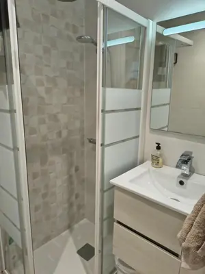 a bathroom with a shower and a sink at Fira Gran Via & Aeropuerto Barcelona Mi Colibrí in Hospitalet de Llobregat