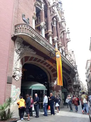a group of people standing outside of a building at Great location with private terrace in Barcelona
