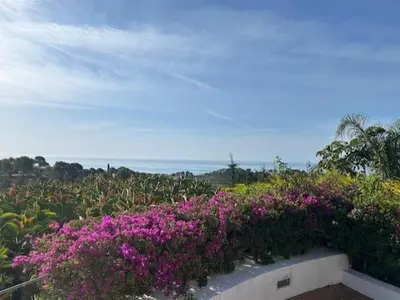 a bunch of purple flowers in a garden at Independent Room in private villa with view1 in Castelldefels