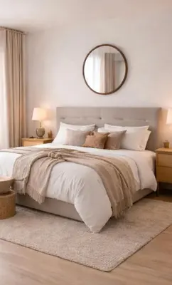 a bedroom with a large bed and a mirror at stressless house in Barcelona