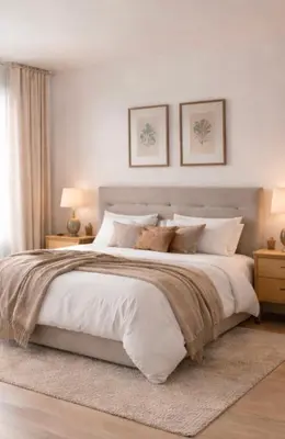 a bedroom with a large bed with white sheets and pillows at stressless house in Barcelona